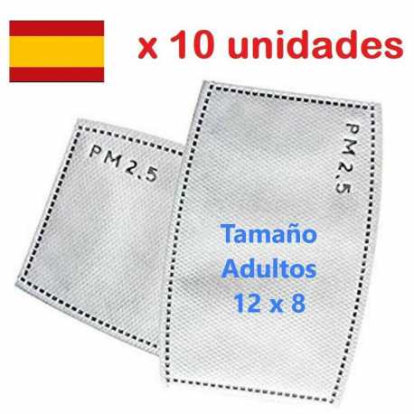 10 unidades Filtro Mascarilla Higiénica, Filtro PM2.5 (12x8cm) de Carbón Activo 5 capas 10 unidades Filtro Mascarilla Higiénica, Filtro PM2.5 (12x8cm) de Carbón Activo 5 capas